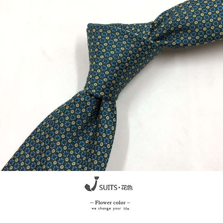 网红8Cm gentleman blue-green Vintage jacquard yarn dyed patt - 图0