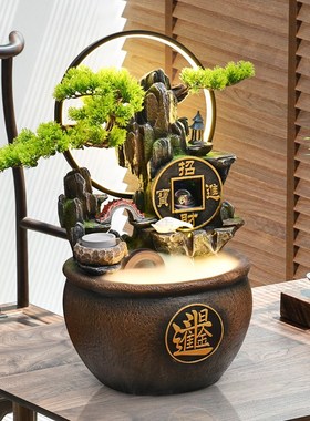 新中式招财风水轮循环水景摆件前台桌面假山流水装饰开店开业礼物