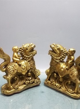 纯铜麒麟镇宅紫铜财福麒麟铜八卦麒麟送子招财家居摆件一对