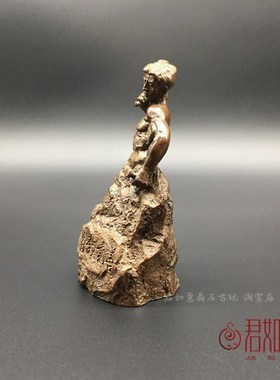 全铜自我完善小摆件 铜人锤子砸石头励志创意有意义铜件礼物茶宠