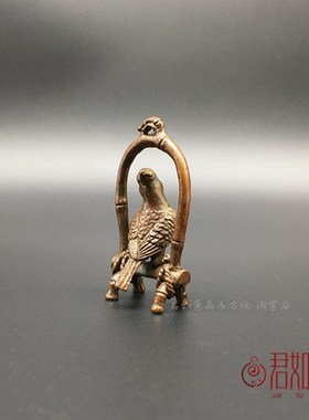 实心铜小鹦鹉挂件 铜鸟笼八哥铜鸟小把件铜趣铜玩铜雕件茶宠小鸟