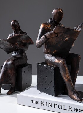 轻奢抽象人物书靠摆件样板房客厅展示柜创意书立摆设树脂家居饰品