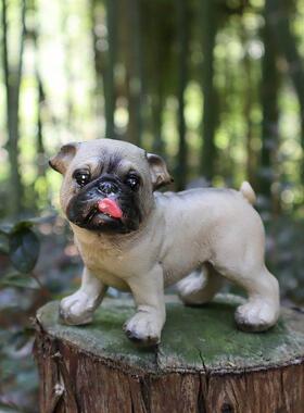 可爱巴哥犬仿真小摆件丑萌小狗树脂工艺品模型创意动物桌面装饰品