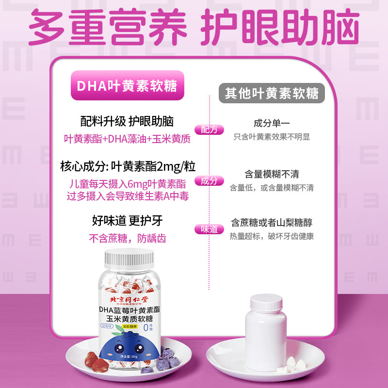 北京同仁堂蓝莓叶黄素软糖儿童成人非近视专利护眼官方正品旗舰店