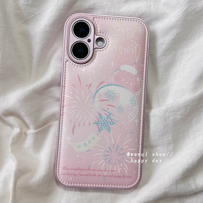 ins少女心粉色烟花风铃适用苹果16手机壳iphone15promax高级感iPhone13保护套14新款防摔硅胶镜头全包女款软