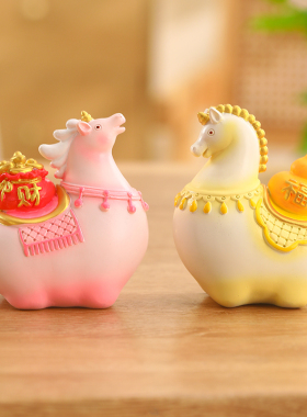 唐三彩文创小胖马招财桌面小摆件