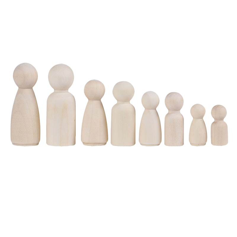 1 Family 12 Wood Peg Dolls Wooden Figures People DIY Craft K - 图1