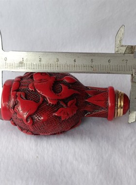 新品古玩收藏仿红珊瑚鼻烟壶双面雕工烟具内画鼻烟壶Z把玩小摆饰