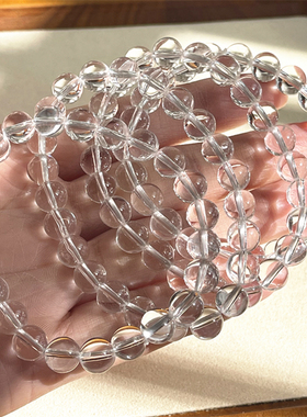 新品天然全净体白q水晶圆珠手链 单圈水晶手串