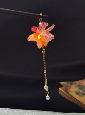 极速New Chinese Hairpin Silk Flower WHood Hairpin Lantern Ha