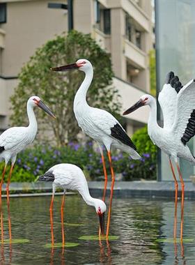 户外花园假山仿真仙鹤玻璃钢雕塑白鹭摆件水池塘白鹤园林景观