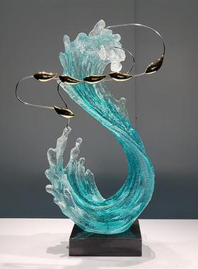 现代酒店家居浪花雕塑透明树脂工艺品摆件别墅样板房玄关软装饰品