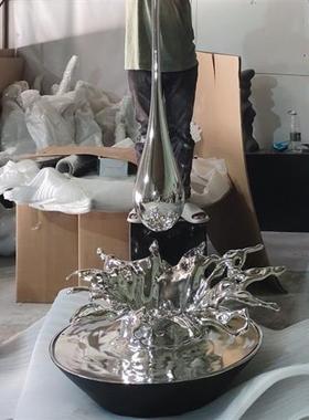 酒店商场大型透明树脂水晶雕塑定制创意抽象落地浪花艺术摆件制做