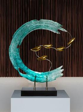 现代轻奢透明树脂雕塑浪花摆件酒店样板房家居客厅玄关装饰工艺品