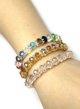 极速民族b风手工串珠雪花片金香槟色 水晶手链 女士时尚多色水晶