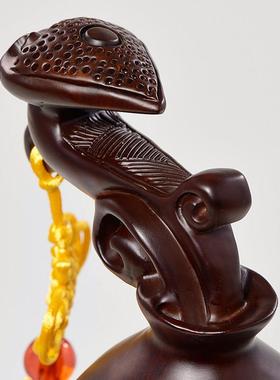 福禄葫芦摆件黑檀实木雕刻中式装饰祝寿礼品客厅玄关电视柜工艺品