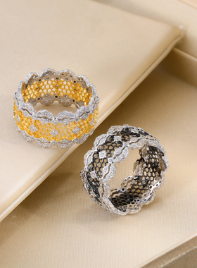 直播爆款纯银镂空蕾丝戒指新款精