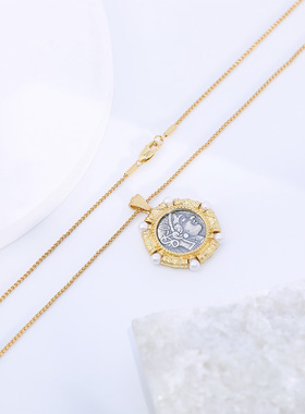 希腊古币雅典娜女神纯银吊坠项链