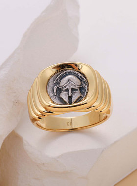 S925古希腊神话斯巴达古币戒指浮