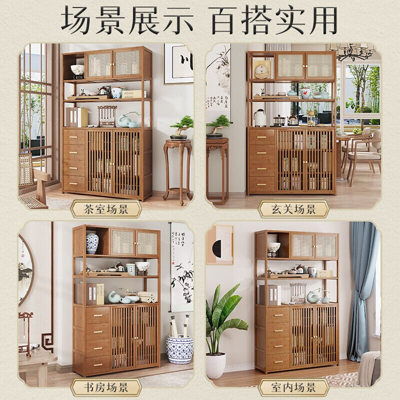 竹中生智中式博古架仿古书架置物茶叶展示柜摆件隔断实木客厅落地-图3