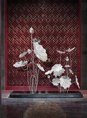 不锈钢荷花雕塑金属摆设庭院水景落地摆件酒店水池定制荷叶装饰品