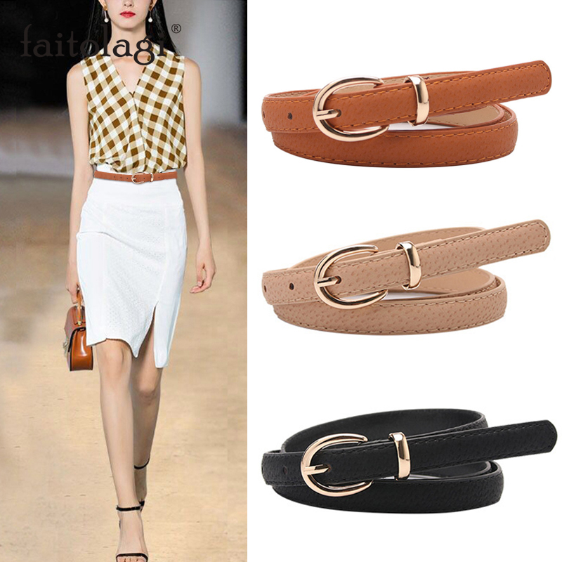 推荐Thin Leather Female Belt Strap Black White Brown Women B - 图0