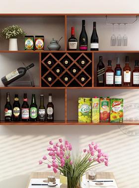 eao4批发悬挂式酒架酒柜墙上置物架简约吧台实木餐厅壁挂墙壁装饰