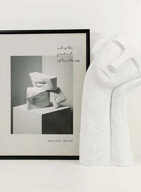 现代简约欧式极简白色托腮人像摆件雕塑样板房售楼处软装饰品摆设