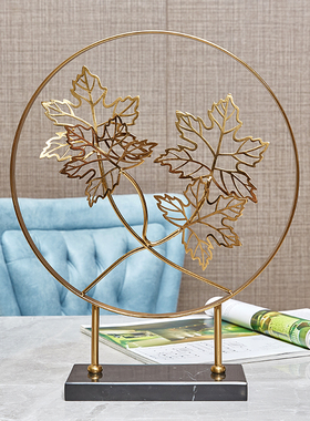 轻奢欧式新中式酒柜装饰品摆件客厅玄关电视柜简约家居双头银杏叶