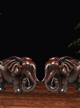 实木红花梨大象摆饰一对木雕黑檀木实木木头小象客厅雕刻家居