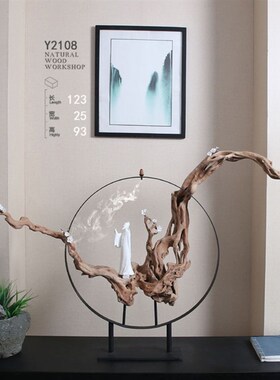新中式禅意摆件创意家居玄关办公酒店样板房风化枯木制艺术装饰品