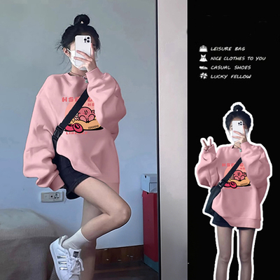 2026多巴胺穿搭卡通印花圆领卫衣女薄款小个子宽松套头春秋款上衣