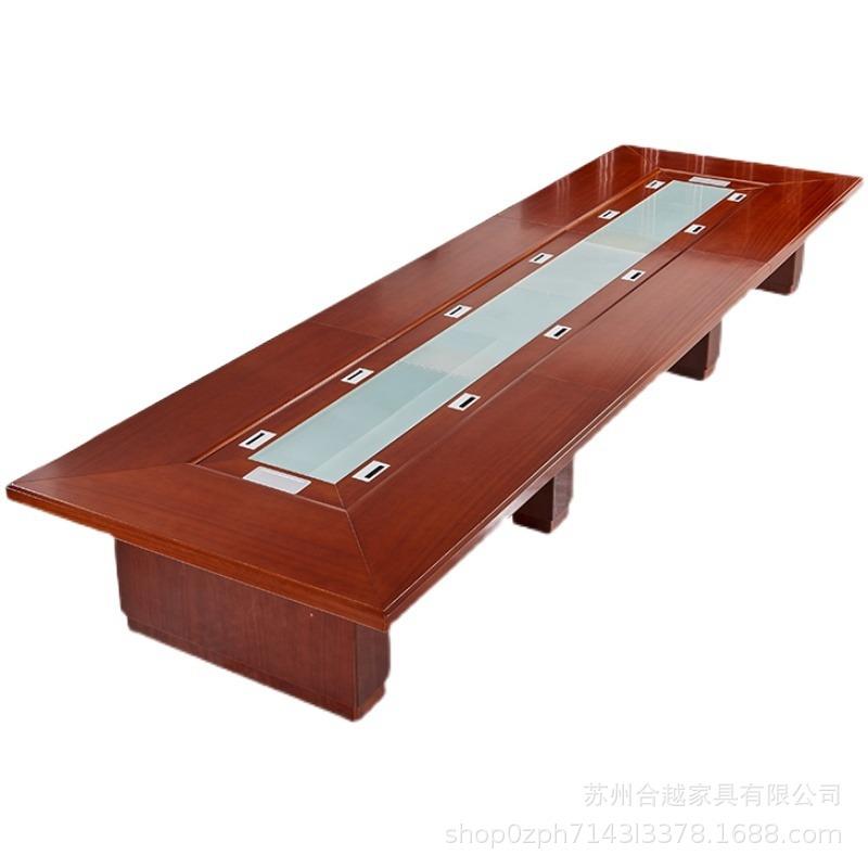 大型会议桌长桌简约现代贴实木皮烤漆长方形实木办公会议桌椅组合 - 图3