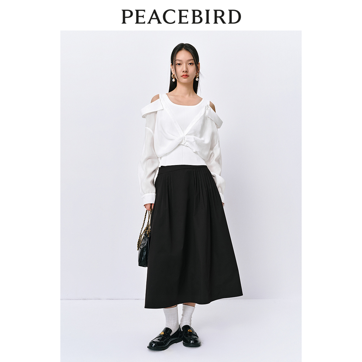 PEACEBIRD/太平鸟太平鸟 2024年夏季新款气质雪纺衫假两件衬衫女 - 图0
