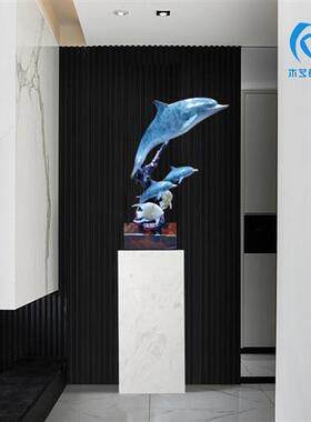 欧式铸铜工艺品海豚雕塑酒柜装饰品户外水景庭院园林景观动物摆件