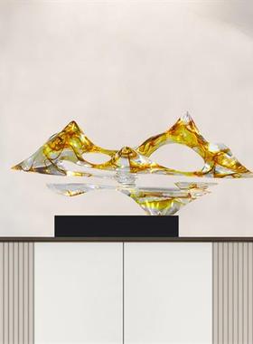 新中式售楼处酒店走廊假山雕塑客厅玄关电视柜摆件透明树脂装饰品