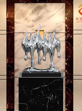 现代欧式抽象树脂电镀酒店玄关别墅样板房摆件大理石底座软装饰品