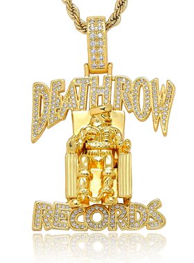 欧美DEATHROW厂牌嘻哈吊坠微镶锆石hiphop潮人字母项链男说唱饰品