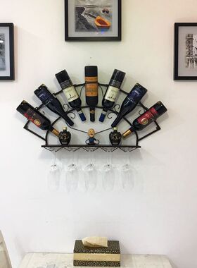 铁艺壁挂酒架摆件葡萄酒瓶架红酒架置物架挂墙悬挂高脚酒杯架