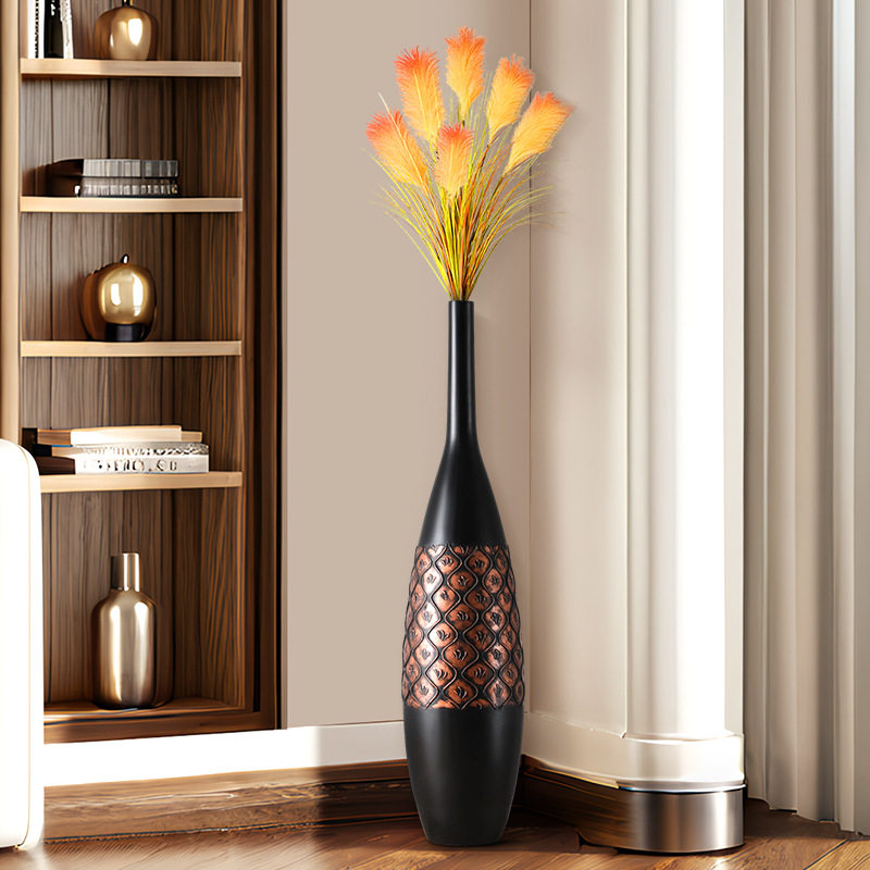 轻奢黑金浮雕树脂花瓶摆件客厅花瓶插花书房玻璃瓶办公室加仑花瓶,淘宝优惠券,粉丝福利购,淘宝优惠卷
