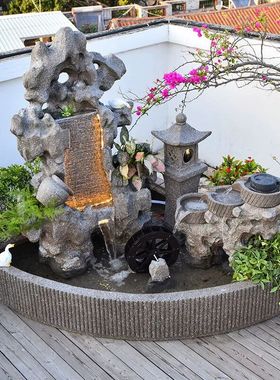 假山鱼池造景流水喷泉露台花园落地装饰摆件景观户外庭院鱼池布置