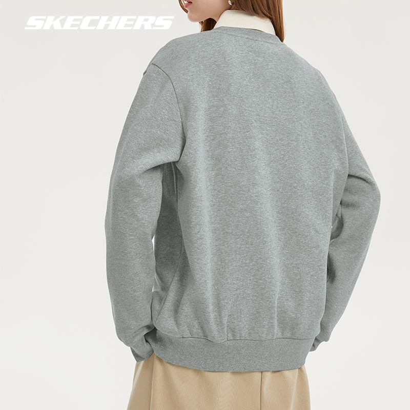 Skechers斯凯奇卫衣秋冬加绒圆领上衣休闲运动百搭男女长袖套头衫