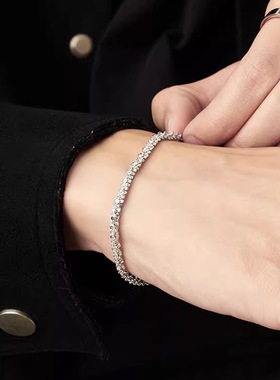 s925纯银波光粼粼手链男士ins潮流个性简约高级感闪亮满天星手饰