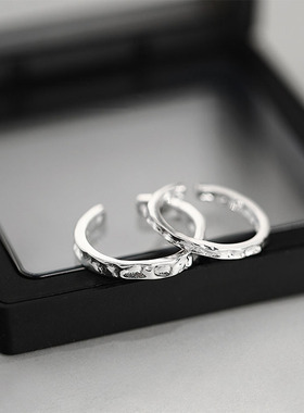 s925纯银石纹戒指女ins冷淡风小众设计简约百搭凹凸纹理开口指环