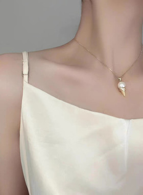 925纯银巴洛克珍珠冰淇淋项链女可爱小众设计锁骨链diy空托配饰品