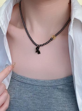 甜酷通体钛钢小狗吊坠小众轻奢设计感男女同款情侣配饰设计感颈链