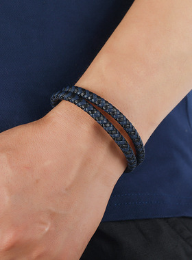 跨境欧美时尚首饰简约复古编织皮革手链潮流饰品个性磁铁扣手镯