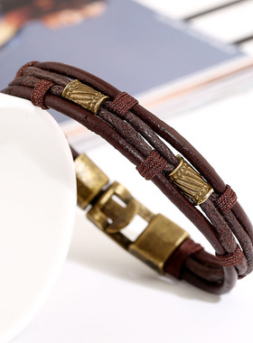 外贸欧美 复古时尚个性牛皮带手镯 速卖通热销手环编织真皮皮手链