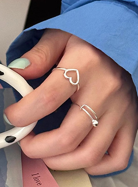 s925纯银圆珠推拉戒指女 基础款ins个性极简风小众设计银珠食指戒