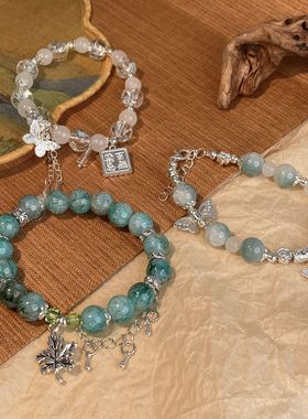 新款冰透感爆花琉璃串珠蝴蝶手链女时尚百搭手串小众森系轻奢手饰